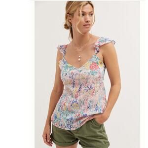 NWT Anthropologie BANJANAN Garden Party Ruffled Tank $170 SMALL Pink Floral